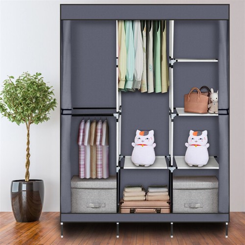 Portable Fabric Wardrobe Rack Canvas Closet Clothes Hanging Rail Shelf Storage - Picture 38 of 60