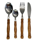 Stainless Steel Flatware Wood Handles Vintage 24 Piece Service For 6 Taiwan