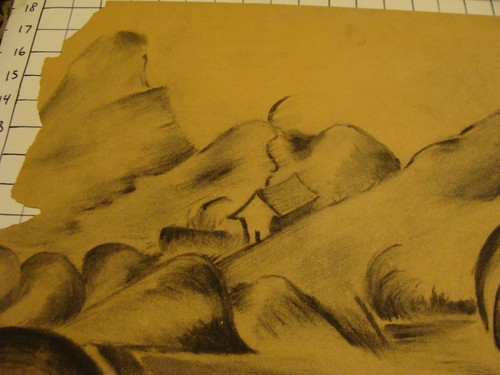 Vintage ORIGINAL 18 x 24" drawing, M. WAGNER house wavy landscape DECO origianal - Picture 3 of 4