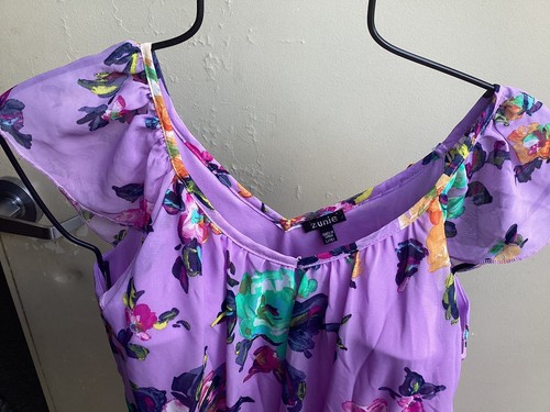 Zunie Purple Floral Dress Butterfly Sheer Sleeves Ruffle back Girls Size 14(L) - Picture 5 of 11