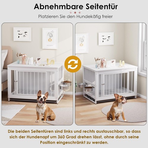 Hundekäfig Holz Hundekiste Möbel Hundebox Metall mit Hundedecke Beistelltisch DE - Bild 3 von 7