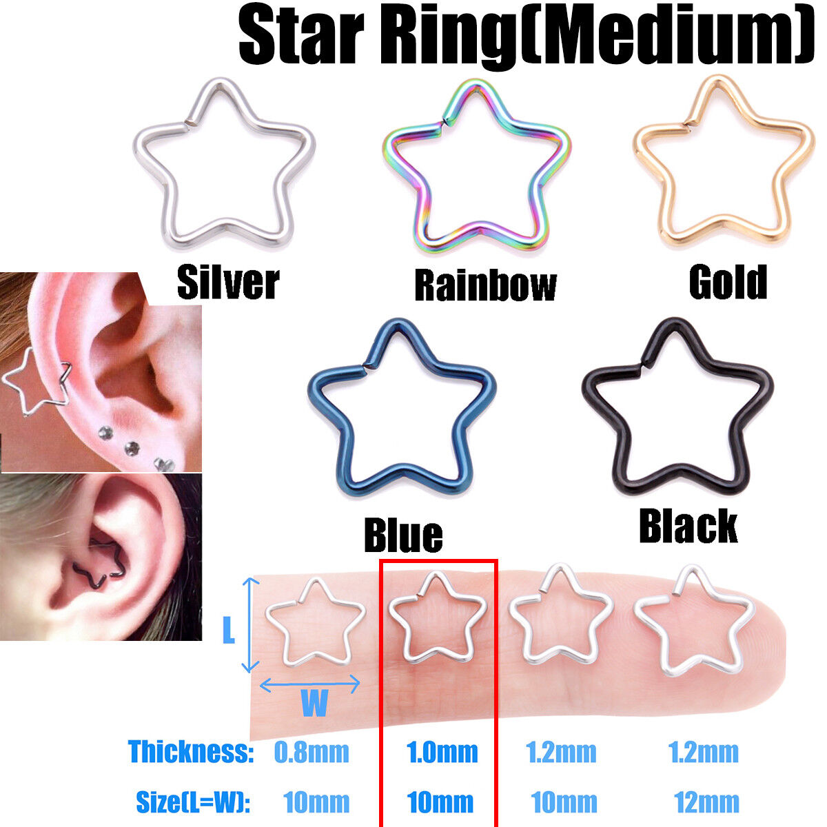 Surgical Steel Helix Tragus Daith Stud Ring Nose Ring Stud Belly Bar Piercing - Picture 17 of 24