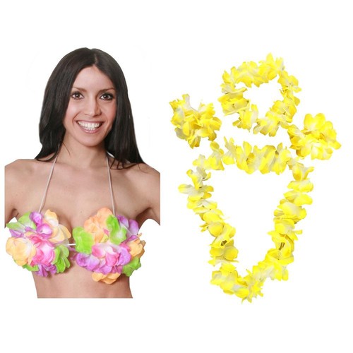 FLOWER BRA AND 4 PIECE LEI SET LADIES FANCY DRESS COSTUME SET HAWAIIAN PARTY - Picture 9 of 9