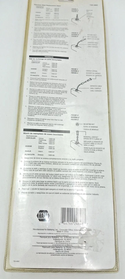 Mástil de antena retráctil vintage OEM 93-98 Chrysler Dodge Eagle Plymouth - F1 Foto 2 de 4