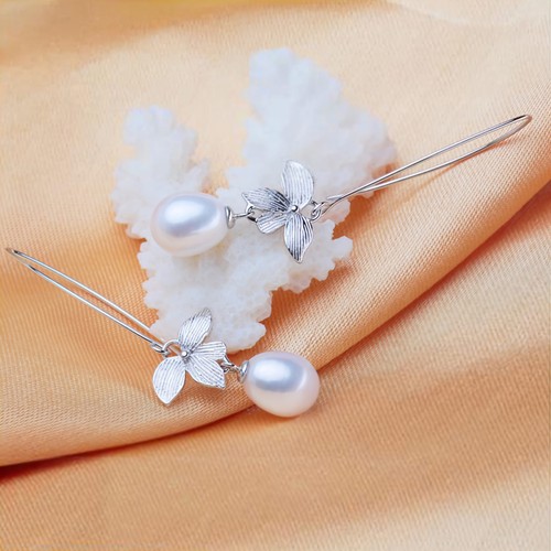 Freshwater Pearl Floral Earrings White 925 Silver - Bild 3 von 4