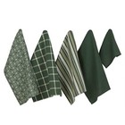  Assorted Woven Kitchen Set, Dishtowel, 18x28, Dishcloth, 13x13, 5 Dark Green