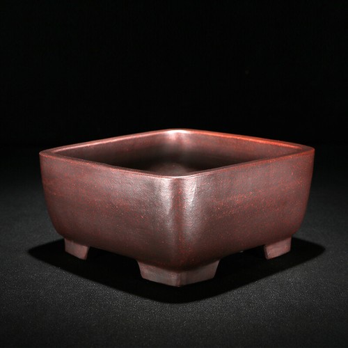 6.3in Chinese Antique Refine Zisha Hand Square Potted Bonsai Tree Flower Pot - Picture 3 of 6