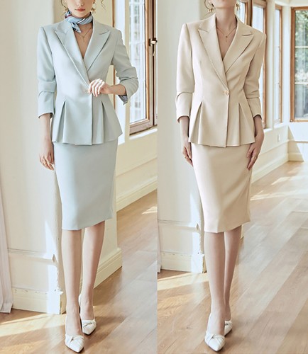 Women Suit Wrap Buttock Skirt Peak Lapel Dressy Business Workwear Casual Outfit - Picture 2 of 10