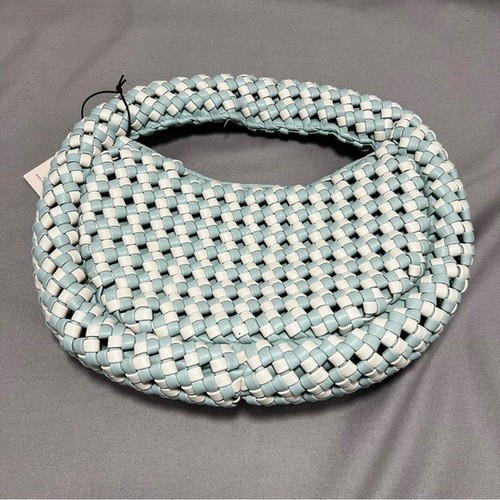 Sincerely Jules Woven Clutch Handbag Aqua Blue and White Nylon Satchel Bag - Picture 2 of 12
