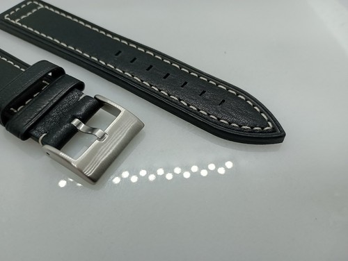 New 22mm Black Genuine Leather Brushed Watch Strap Cinturini Di Qualita X1 - 第 2/23 張圖片