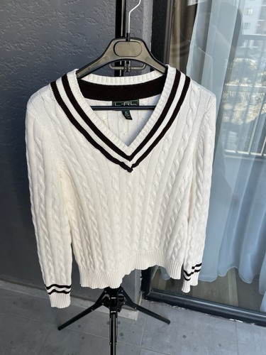 Vintage Ralph Lauren Women’s V-Neck Cable Knit Tennis Sweater Size M - Picture 2 of 13