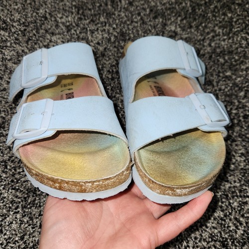Birkenstock Arizona Vegan Sandals Sz 37 Ombre Finished Sky Slip-on Blue L6 M4 - Picture 4 of 12