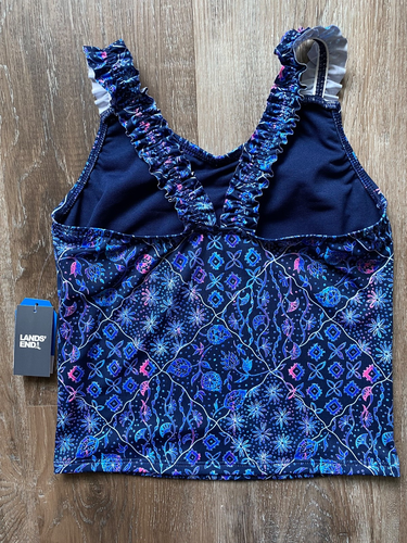 LANDS' END~NEW~Blue Tropical Ocean Tankini Swim Top~Girl's Size 8/M~NWT~Ruffled - Picture 2 of 5
