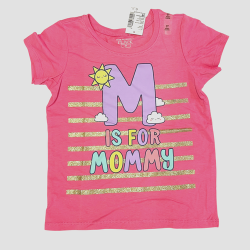 NWT The Childrens Place Graphic T-Shirt Size 3T Pink M Is For Mommy Gold Glitter