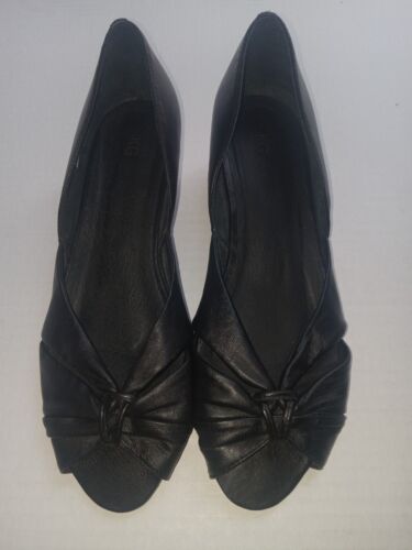 KG Black Leather Peep Toe Low Wedge Slip-Ons 40/9