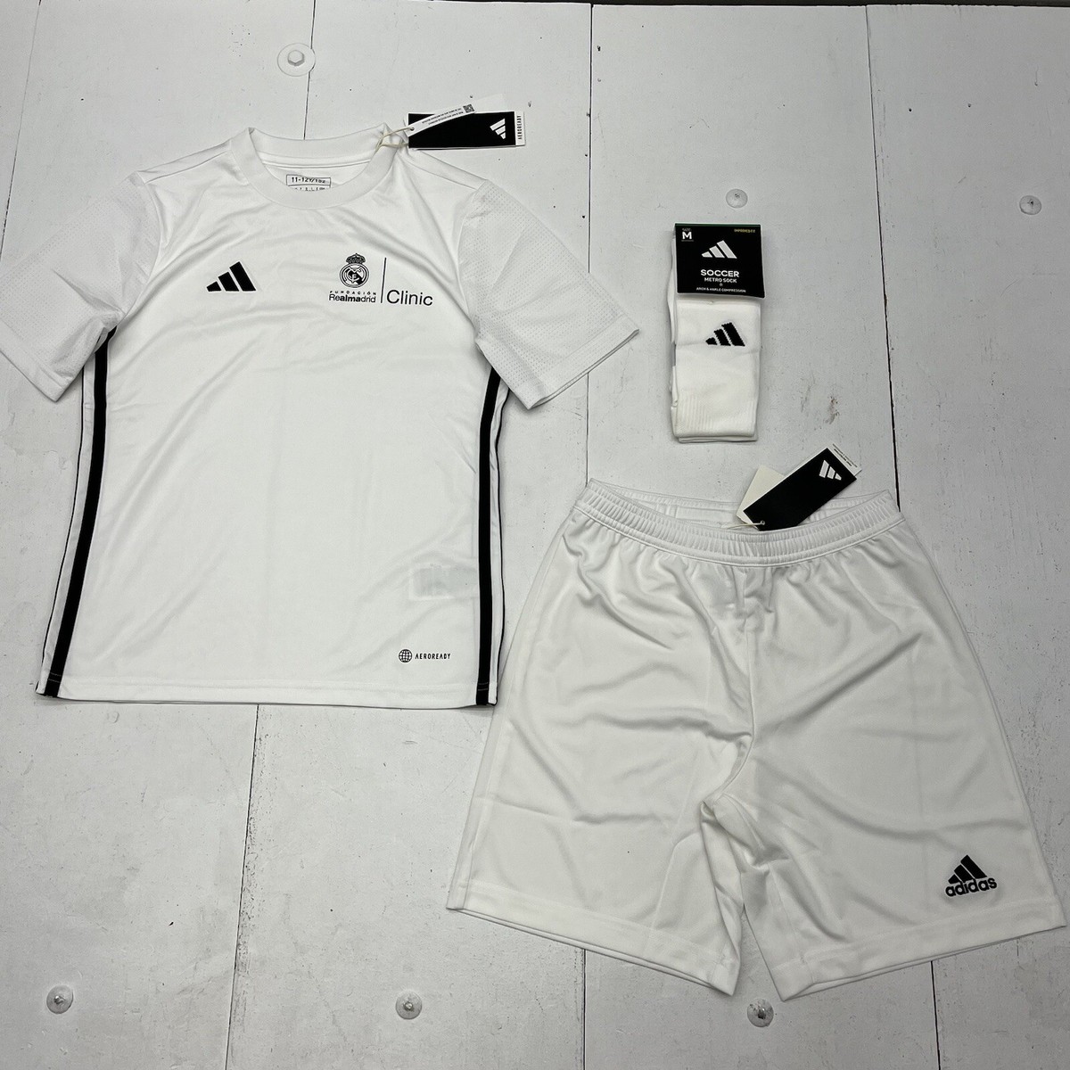 Adidas Aeroready White Black Soccer Uniform Top / Shorts / Socks