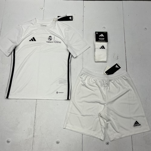 Adidas Aeroready White Black Soccer Uniform Top / Shorts / Socks Youth Size M - Picture 1 of 17
