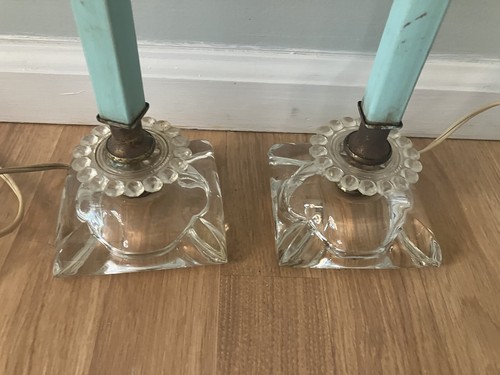 Vintage Paar Kochnagel Klarglas 12" hoch elektrische Schminktischlampe Kristall - Bild 6 von 12