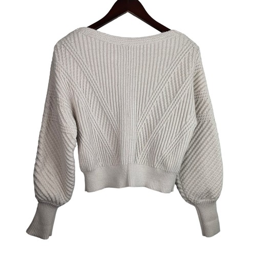 Intermix Size S Yvette Cream Crop V Neck Sweater Designer Modern Preppy - Picture 4 of 7