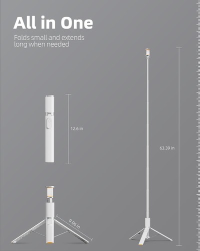 Extendable 63-Inch Aluminum Tripod with Wireless Remote - Perfect for Vlogging - Picture 9 of 10