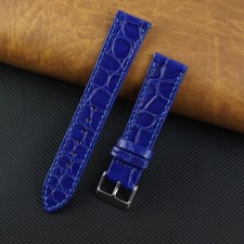 20mm Blue Flat Genuine Crocodile Leather Watch Strap Quick Release Watch Band