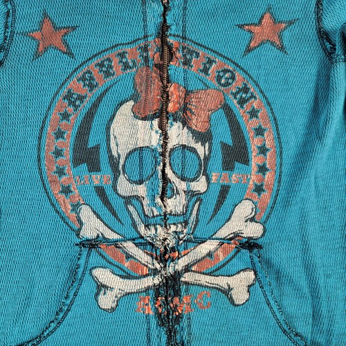 Affliction Hoodie Womens Small Blue Full Zip Reversible American Customs M - Picture 5 of 15