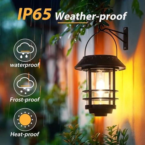 2 Pack Solar Lantern Outdoor Lights, Hanging Solar Wall Sconce Outdoor, - Picture 5 of 10