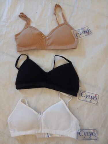 3 Pack- Teens Girls Training Bras Junior Sport Comfy Size 12 Black Nude White