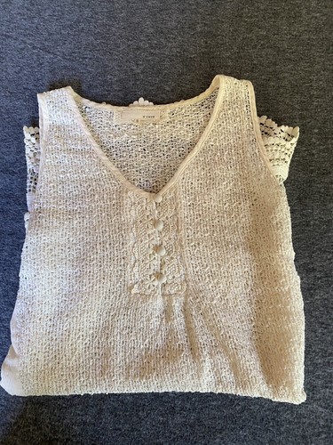 Anthropologie A'reve Top Sz S Ivory Lace Tank Subtle Sparkle High Low Hem - Picture 19 of 19