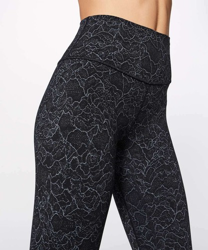 Leggings Lululemon Align Crop 19" (LW6AKAS) Lacescape Dark Cast Nero taglia 8 - Foto 3 di 12