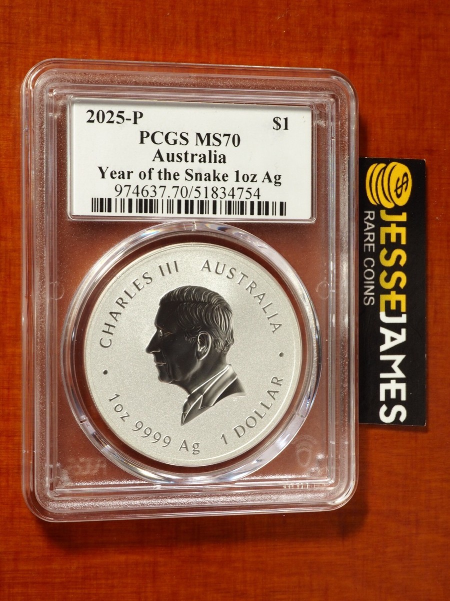 2025 $1 AUSTRALIA SILVER YEAR OF THE SNAKE PCGS MS70 GOLD
