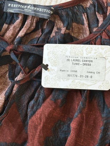 NEW Peruvian Connection Dress Laurel Canyon Floral Puff Sleeve Smock Tunic Small - Picture 3 of 6