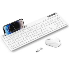 White Wireless Keyboard and Mouse for Mac USB A & Type C Receiver Full-Size W...