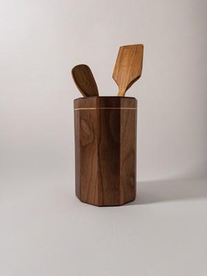 Walnut Wood Utensil Holder - Unique Wooden Kitchen Storage Solution for Utensils