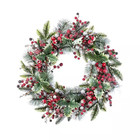 24 In. D Red Pomegranate Berry and Holy Leaf Unlit Artificial Christmas Wreath