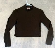 H&M Divided Womens Long Sleeve Black Top Shirt Mock Neck Cropped Size Medium