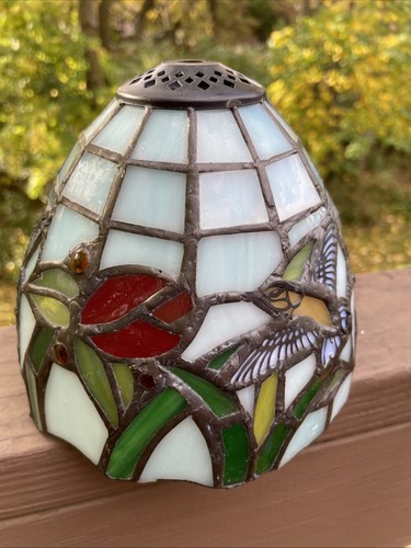 Vintage Tiffany ￼Style, Stainglass, Small Lampshade￼ Bluebird Floral 5.25” x 6” - Picture 1 of 8