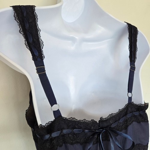 BCBGMAXAZRIA Marineblau Seide Spitze Band Midikleid Größe 2 Blasensaum Romantisch Y2K - Bild 8 von 16