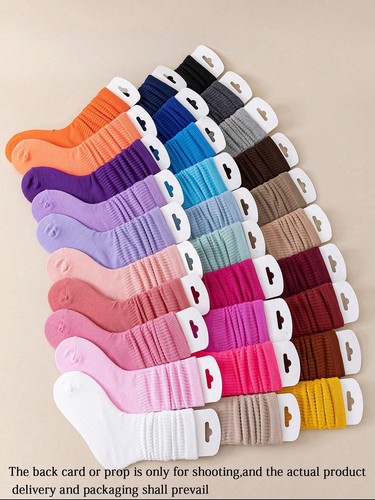 12 Pairs/Set Children'S Casual Solid Color Socks, Girls' Candy-Colored Cute Pink - Picture 3 of 12