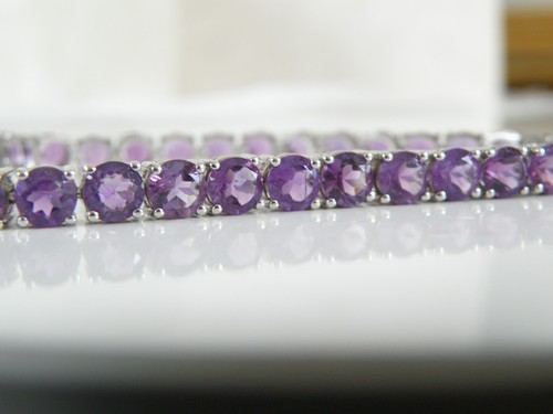 Sterling Silver 925 Natural African Amethyst Tennis Bracelet Fits 7" - Picture 4 of 24