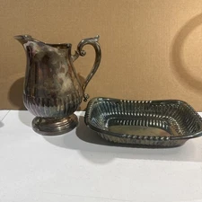 Vintage Sheffield Silverplate Water Pitcher 8.5” & Serving Dish Reed & Barton