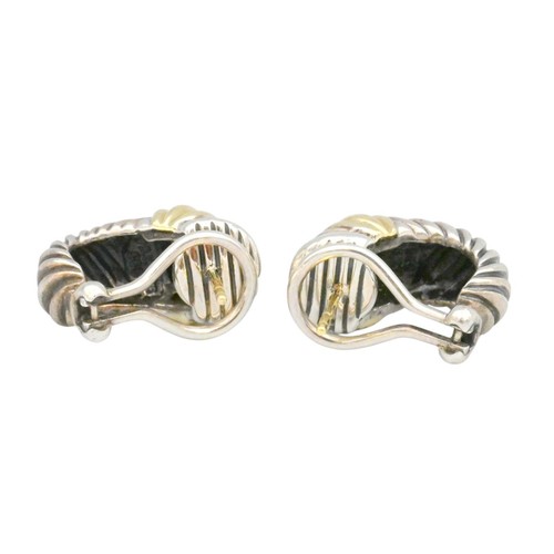 DESIGNER DAVID YURMAN EAR CLIP CABLE HOOP EARRINGS 14K GOLD STERLING SILVER - Picture 2 of 3