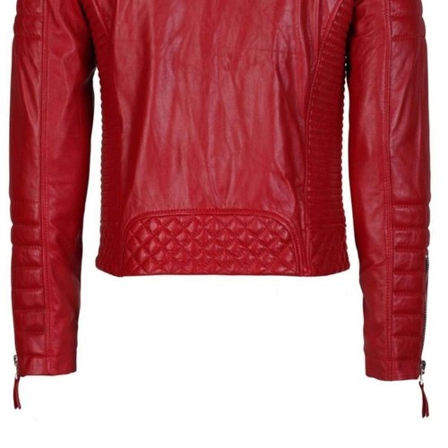 Men’s Red Leather Trucker Jacket Real Genuine Classics Slim Fit Real Biker Style - Picture 7 of 8