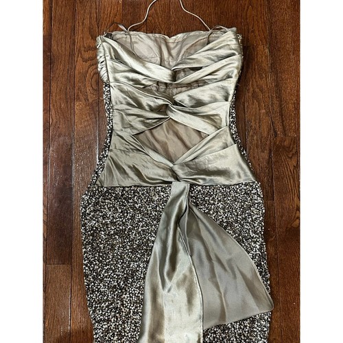 La Scala Small Bodycon Sequin Beaded Halter Slit Dress Beige Chrome, formal READ - Bild 15 von 17