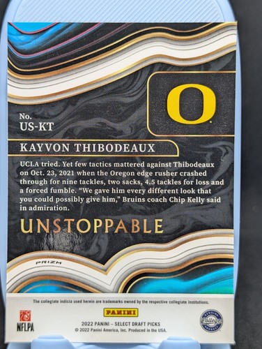 Kayvon Thibodeaux 2022 Panini Selecciones selectas del draft imparables #US-KT - Imagen 2 de 2
