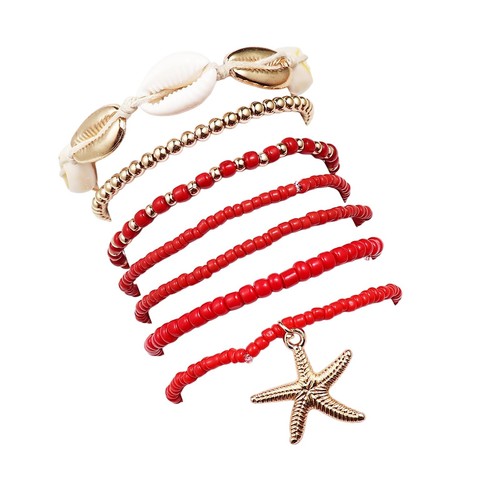 Boho Shell Starfish Layered Beaded Stretch Bracelet Set for Women Colorful Bohem - Picture 1 of 3