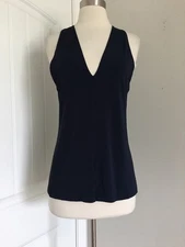 DONNA KARAN NEW YORK BLACK LABEL V NECK NAVY BLUE SLEEVELESS TOP SIZE L