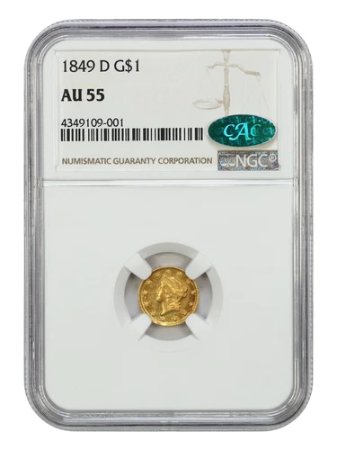 1849-D G$1 NGC/CAC AU55 - Gold Dollar - Popular Gold Rush Year