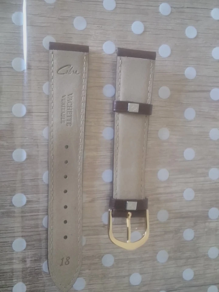 bracelet Montre VERITABLE VACHETTE 18mm fermoir inox (COBRA) marron foncé  - Photo 2/2