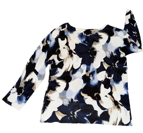White House Black Market Floral Cardigan Sweater Sz L Women’s Blue Black Floral - Picture 3 of 11